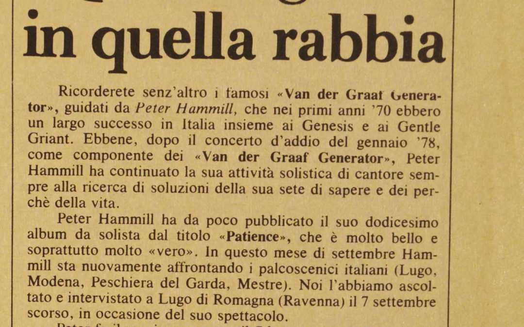 11.09.1983. Peter Hammill. Quanta gioia in quella rabbia.