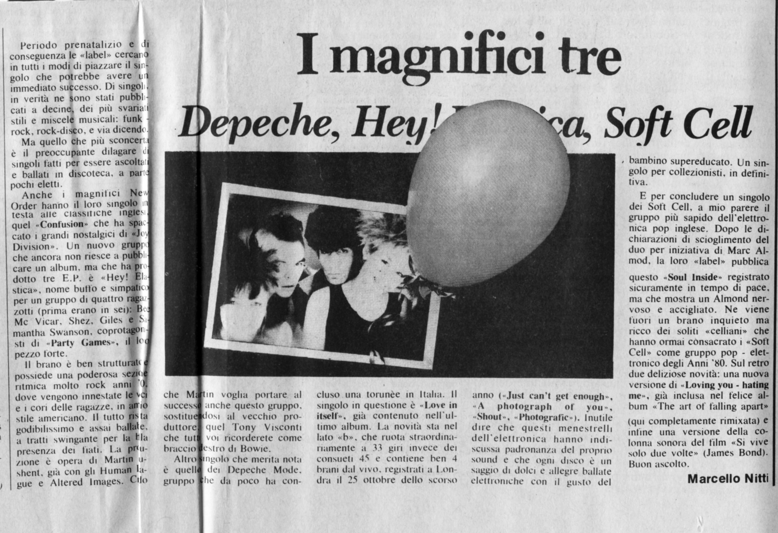 I magnifici tre:  Depeche, Hey! Elastica, Soft Cell