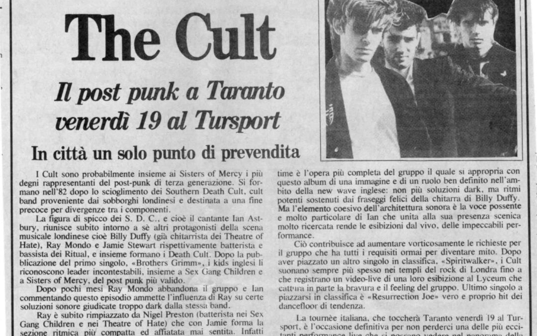 19.04.1985. The Cult. Il post punk a Taranto